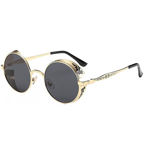 Shield Vintage Steampunk Hippie Metal Round Circle Frame Polarized Sunglasses - Gold-grey - CC18XK25CM2 $17.81
