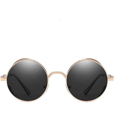 Shield Vintage Steampunk Hippie Metal Round Circle Frame Polarized Sunglasses - Gold-grey - CC18XK25CM2 $8.91