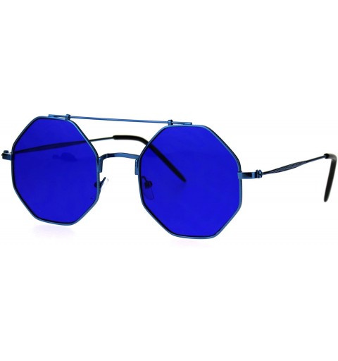 Round Octagon Shape Sunglasses Flat Top Metal Frame Colorful Shades UV 400 - Blue - C0185Z9UQYN $9.80