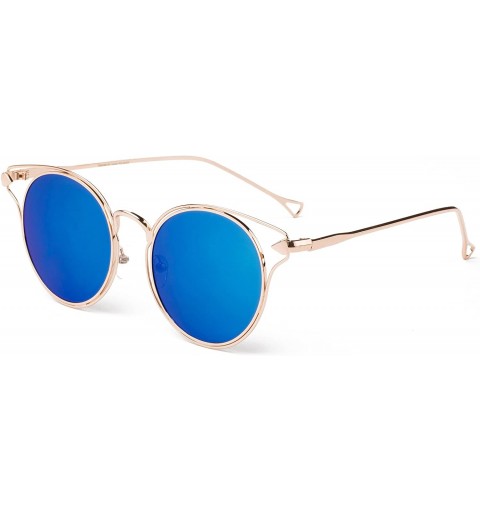 Rectangular "Paris" Modern Round Unique Flash Lens Fashion Sunglasses - Gold/Blue - C512M3W4393 $12.23