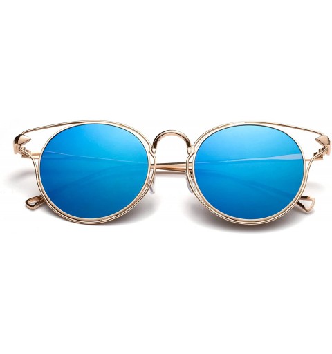 Rectangular "Paris" Modern Round Unique Flash Lens Fashion Sunglasses - Gold/Blue - C512M3W4393 $12.23