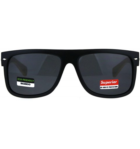 Rectangular Mens Flat Top Hipster Horned Rim Wood Grain Arm Sunglasses - Matte Black Light Wood - C9180AQRTD0 $14.17