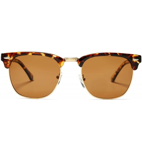 Rimless Classic Semi Rimless Polarized Sunglasses with Metal Rivets - Tortoise/Brown - CF18RR56W5H $15.70