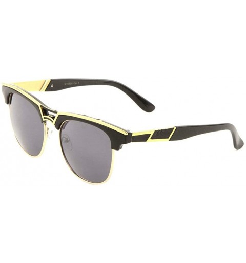 Square Horn Rimmed Square Classic Half Rim Retro Luxury Sunglasses - Black & Gold Frame - CW18UMAW9AL $25.51