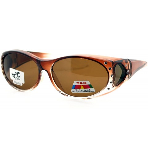Oval Polarized Fit Over Glass Sunglasses Womens Rhinestone Oval Frame Ombre Colors - Brown (Brown) - CN188KEAA00 $13.70
