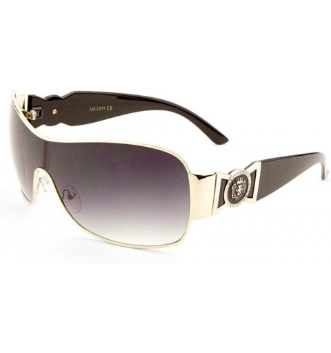 Aviator Lion Head Medallion Shield Aviator Sunglasses - Black & Gold Frame - CS18S7Z6L5X $9.84