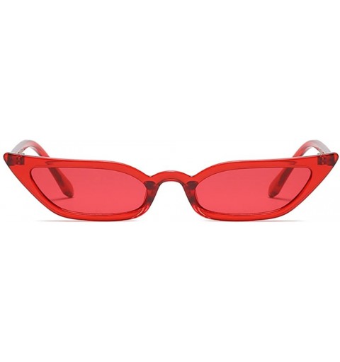 Oval Vintage Retro Cateye Sunglasses for Women Narrow Skinny Small Cat Eye Glasses - Red - C11806RZ250 $22.05
