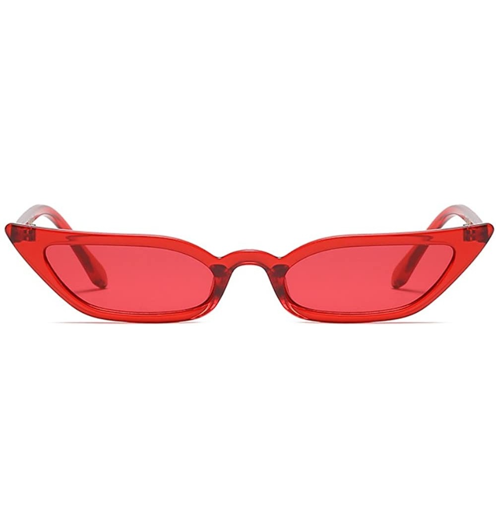 Oval Vintage Retro Cateye Sunglasses for Women Narrow Skinny Small Cat Eye Glasses - Red - C11806RZ250 $11.47
