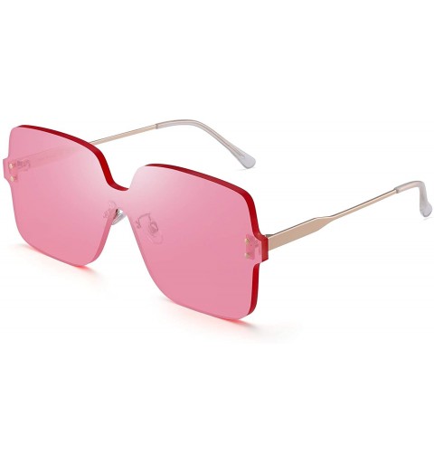 Square Oversized Rimless Sunglasses Women Square Transparent Candy Color Lens - Pink - C418QTDSC02 $14.57