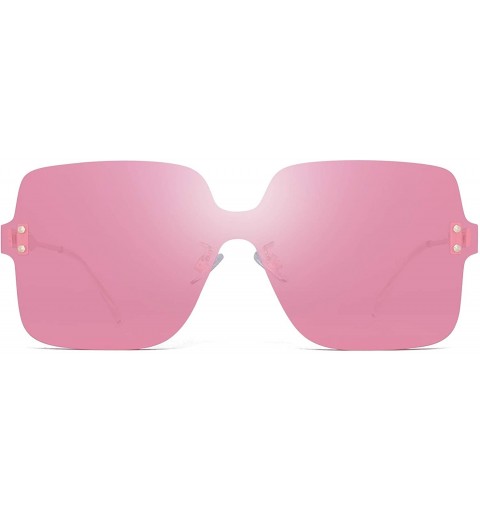 Square Oversized Rimless Sunglasses Women Square Transparent Candy Color Lens - Pink - C418QTDSC02 $14.57