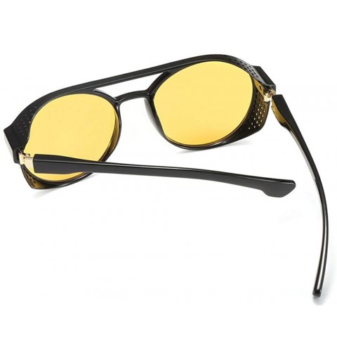 Rectangular Aviator Round Side Shield Sunglasses Retro Vintage Gothic Steampunk Style Mirrored Lenses for Men/Women UV400 - C...