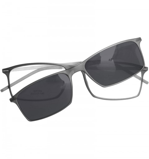 Rectangular Vintage Clear Lens Glasses With Fashion Polarized Sunglasses Clip L8172 - Gun Frame - CV12O1WRP7Z $17.78
