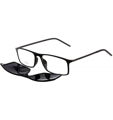 Rectangular Vintage Clear Lens Glasses With Fashion Polarized Sunglasses Clip L8172 - Gun Frame - CV12O1WRP7Z $17.78