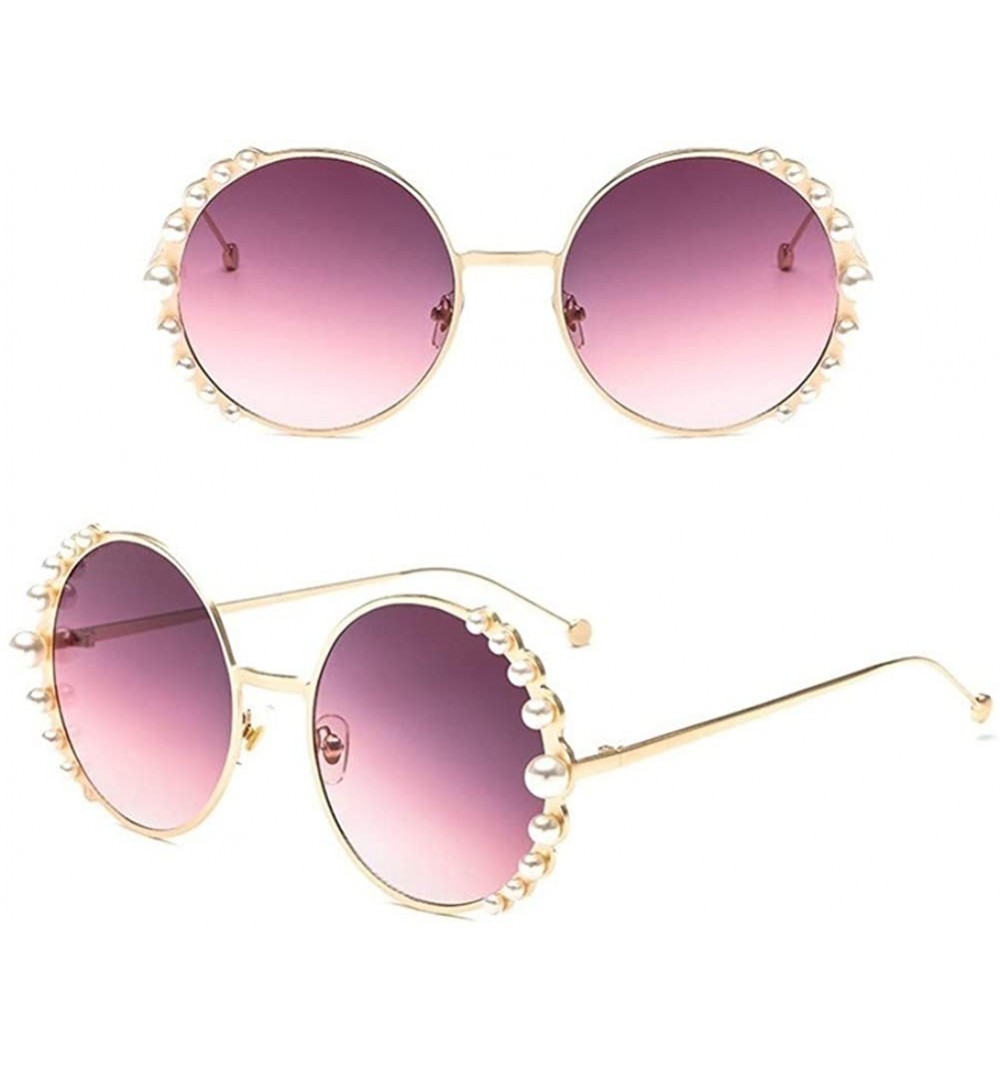 Round Women Round Sunglasses Pearl Sun Glasses Fashion Alloy Frame Eyewear Female Shades UV400 - C3gold Purple - CD199ONMC2O ...