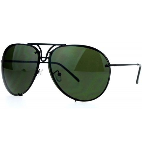 Round Oversized Round Aviator Sunglasses Metal Rims Behind Lens Spring Hinge - Black (Dark Green) - C3186CN8YGS $10.65