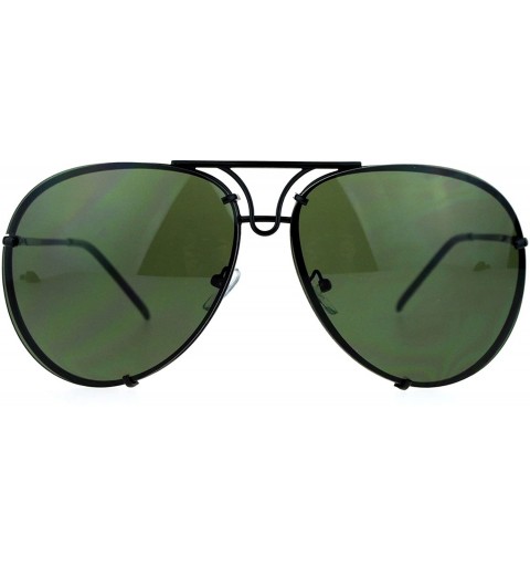 Round Oversized Round Aviator Sunglasses Metal Rims Behind Lens Spring Hinge - Black (Dark Green) - C3186CN8YGS $10.65