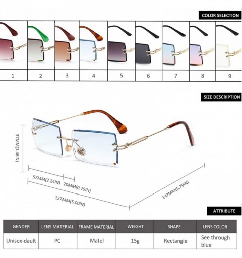 Rimless Square Ultra-Small Frame sunglasses for Women Men Rectangle Retro see through lens rimless sunglasses - 4 - CZ195A6RN...