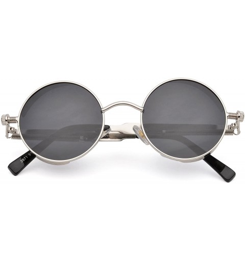 Round Polarized Steampunk Round Sunglasses for Men Women Mirrored Lens Metal Frame S2671 - Silver&black - C5182AYIONX $13.81