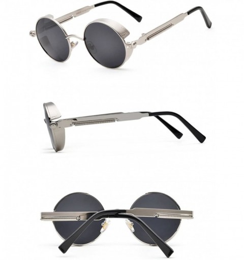 Round Polarized Steampunk Round Sunglasses for Men Women Mirrored Lens Metal Frame S2671 - Silver&black - C5182AYIONX $13.81