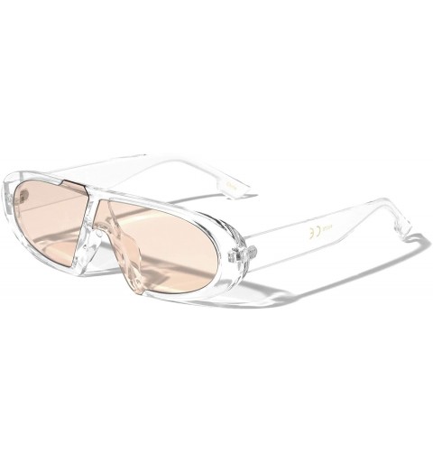 Oval Oval Shape Flat Designer Sunglasses - Khaki Clear - CW1972I733N $16.76