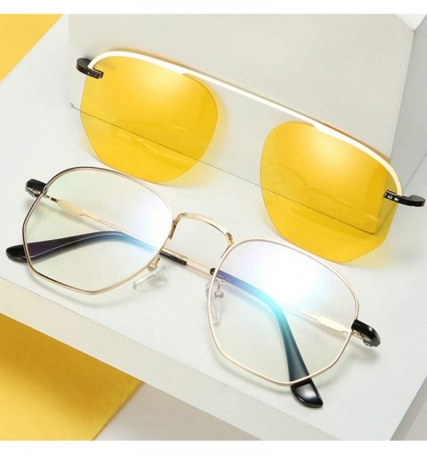 Square Polarized Clip on Sunglasses Square Men Woman Eyeglasses Metal Frame Driving - Gold With Black - CM18Z3U9YO6 $13.83