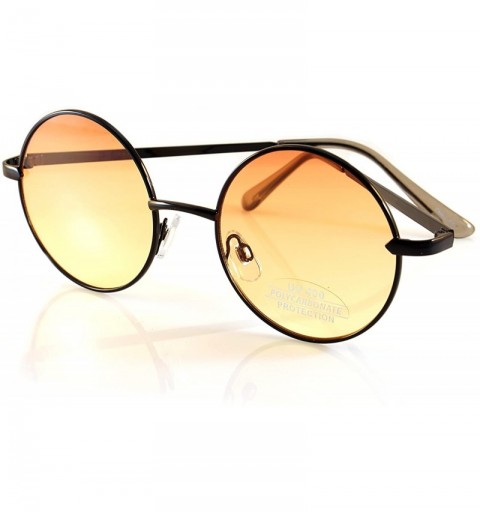 Round Retro Hippie 47 mm Medium Round Oceanic Color Flat Lens Sunglasses A140 - Black/ Orange Yellow - CR18C0TQQXG $10.72