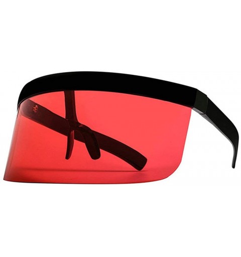 Round Futuristic Oversize Shield Visor Sunglasses Flat Top Mirrored Mono Lens 172mm sand glasses frame Sunglasses - Red - CU1...