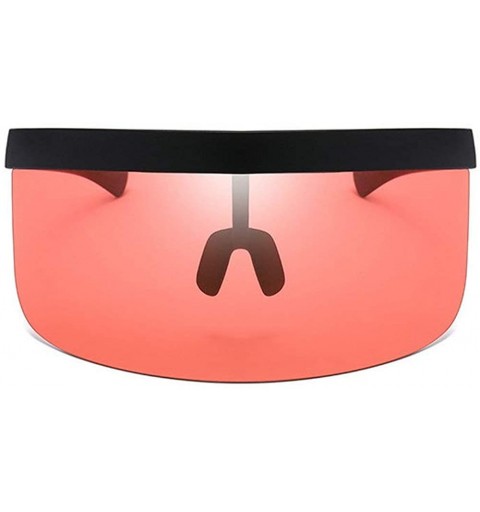 Round Futuristic Oversize Shield Visor Sunglasses Flat Top Mirrored Mono Lens 172mm sand glasses frame Sunglasses - Red - CU1...