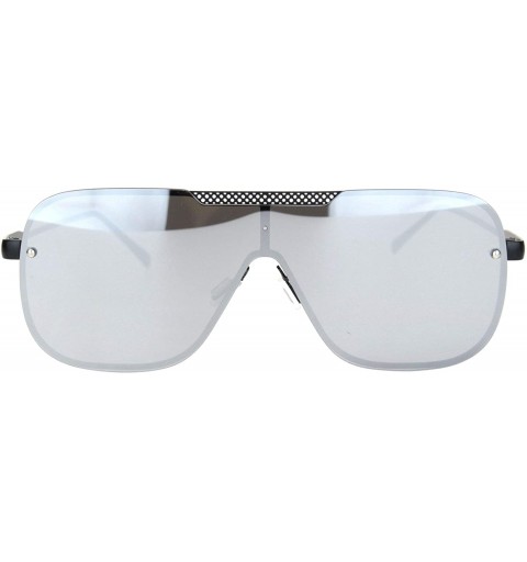 Rimless Mens Retro Mobster Shield Racer Futuristic Metal Rim Sunglasses - Black Silver Mirror - CT18O9MTWAK $12.13