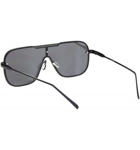 Rimless Mens Retro Mobster Shield Racer Futuristic Metal Rim Sunglasses - Black Silver Mirror - CT18O9MTWAK $12.13