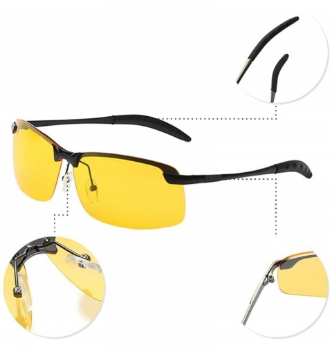 Oversized Women/Men Night Driving Glasses Metal Semi-rimless Polarized Sunglasses - Brown Frame - C218RMRGIKN $7.78