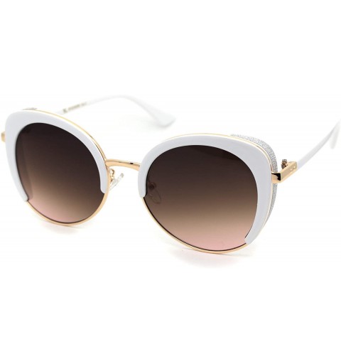 Butterfly Womens Chic Glitter Side Visor Oversize Cat Eye Designer Sunglasses - White Gold Brown - CN18Y6O3C0Y $12.46