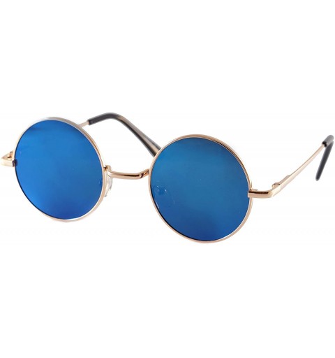 Round Retro Vintage Small Mirrored Round Flat Lens Sunglasses A282 - Blue Rv - CS18T75MNEK $10.58