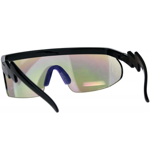 Semi-rimless Flat Top Crooked Bolt Arm Goggle Style Color Mirror Shield 80s Sunglasses - Black Blue - C518SN63CL2 $9.94
