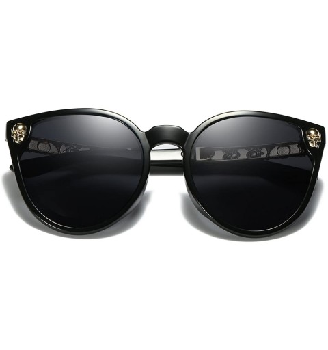 Round Rimless Skull Design Cat Eye Sunglasses UV400 Protection - C1 black Frame+black Lens - CP127XHEQXV $14.41