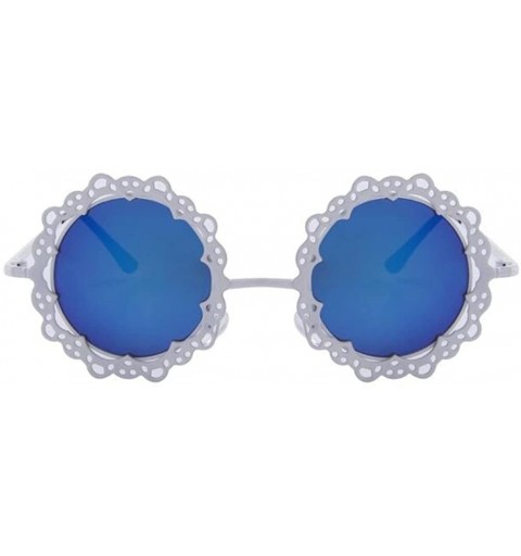Goggle Women Hollow Out Round UV400 Sunglasses Vintage Retro Lace Flower Glasses - Blue - CE17YA4H8L6 $11.29