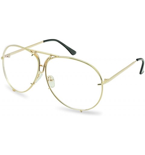 Aviator Oversize Round Double Bar Clear Lens Metal Aviator Plastic Cross Bar Glasses - Gold (Double Bar) - CN17YEUIHKU $11.81