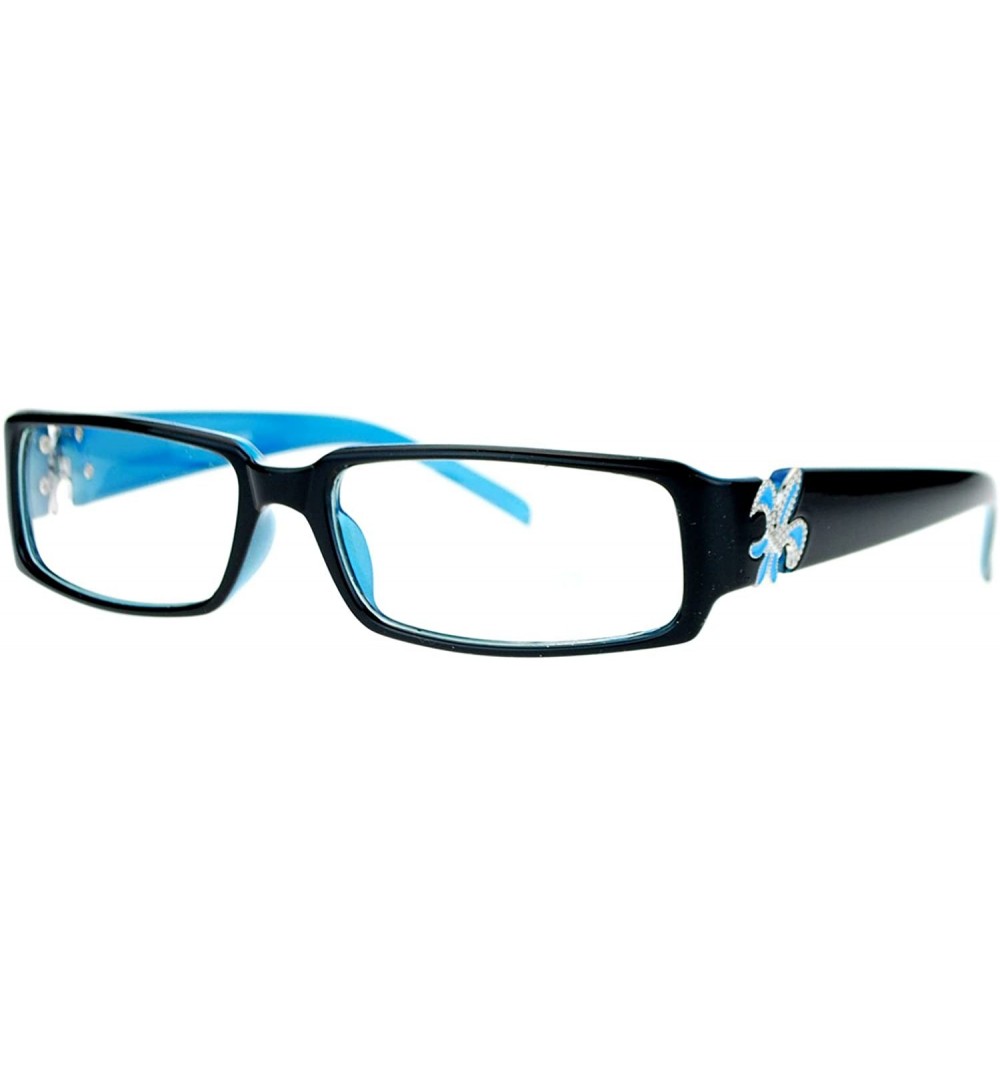 Rectangular Flor de Lis Womens Narrow Rectangular Clear Lens Eye Glasses - Black Blue - CJ11ATARXZV $10.18