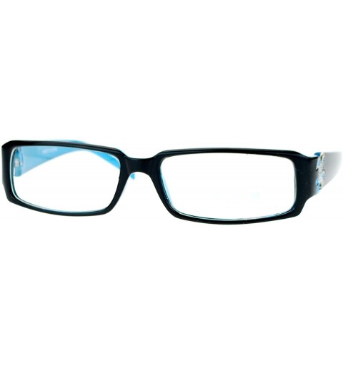 Rectangular Flor de Lis Womens Narrow Rectangular Clear Lens Eye Glasses - Black Blue - CJ11ATARXZV $10.18