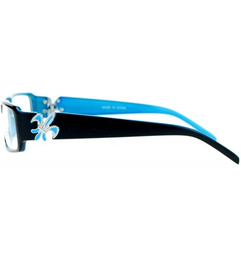 Rectangular Flor de Lis Womens Narrow Rectangular Clear Lens Eye Glasses - Black Blue - CJ11ATARXZV $10.18