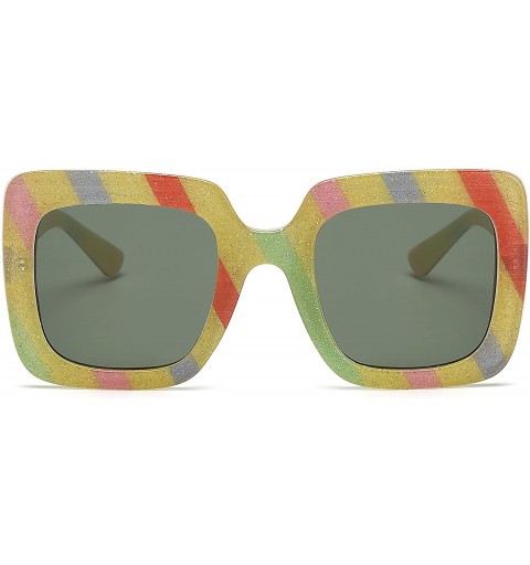 Oversized Fashion Oversized Square Sunglasses for Women with Flat Lens 66mm - Color-green - CW18UAS03HX $8.19