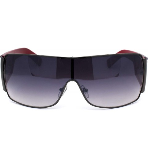 Oversized Mens Shield Metal Rim Curved Oversize Sunglasses - Red - CH1979YW2KS $10.84