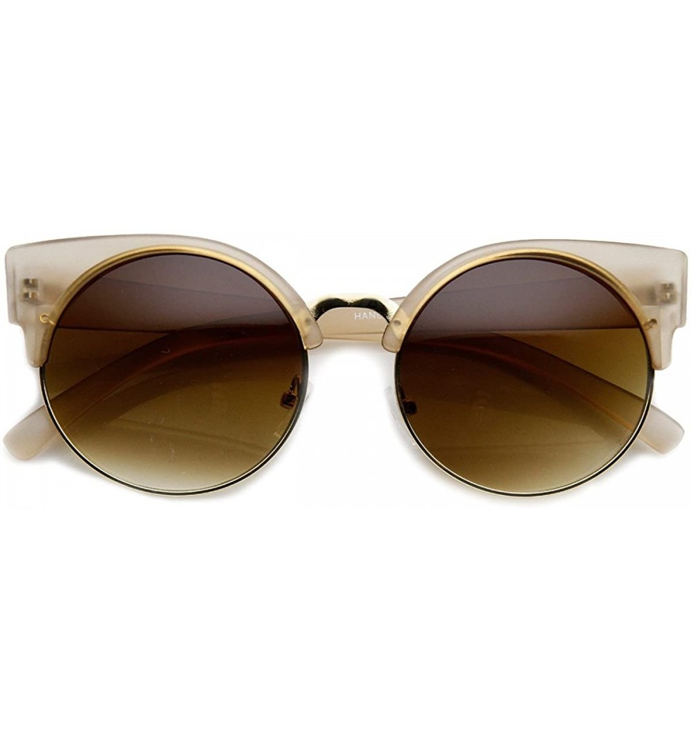 Semi-rimless Round Circle Half Frame Semi-Rimless Cateye Sunglasses (Taupe) - CH11J2QK19P $8.65