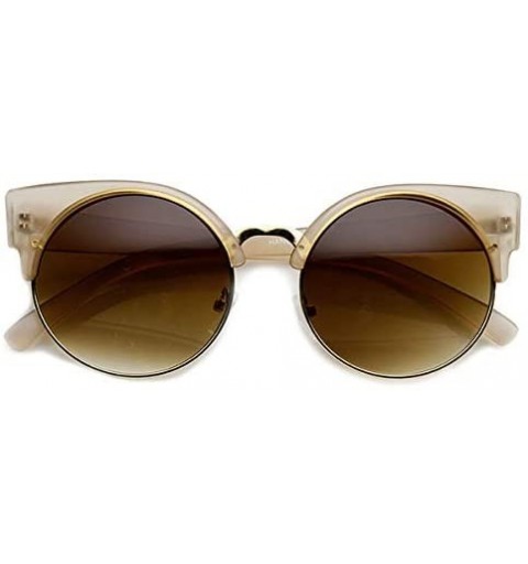 Semi-rimless Round Circle Half Frame Semi-Rimless Cateye Sunglasses (Taupe) - CH11J2QK19P $8.65