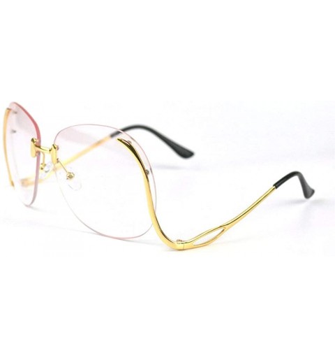 Oversized Unique Design Rimless Round Sunglasses Plain and Color With Box - Gold-pink - C112K6I2FW3 $19.11