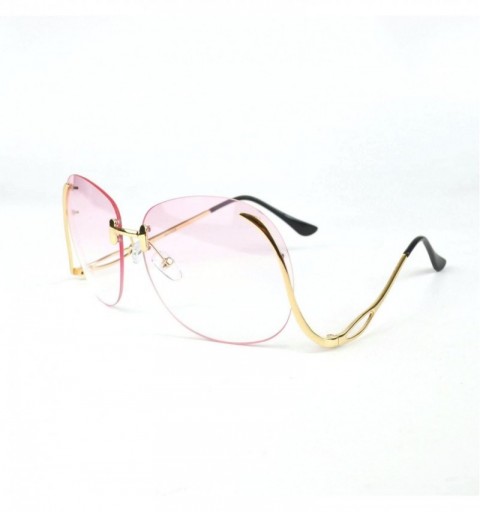 Oversized Unique Design Rimless Round Sunglasses Plain and Color With Box - Gold-pink - C112K6I2FW3 $19.11