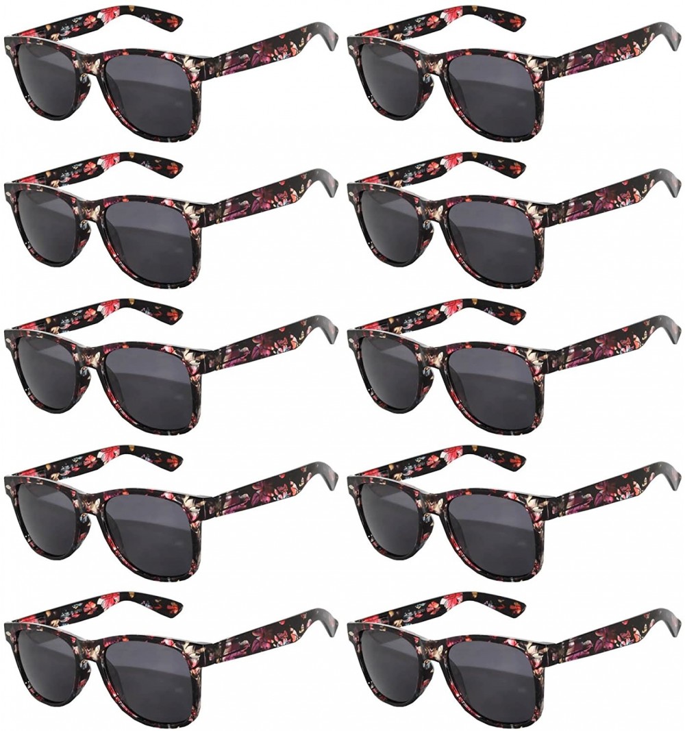 Wayfarer Vintage Retro Eyeglasses Sunglasses Smoke Lens 10 Pack Colored Colors Frame OWL - Flolwers_black_10_pairs - CJ1822MY...