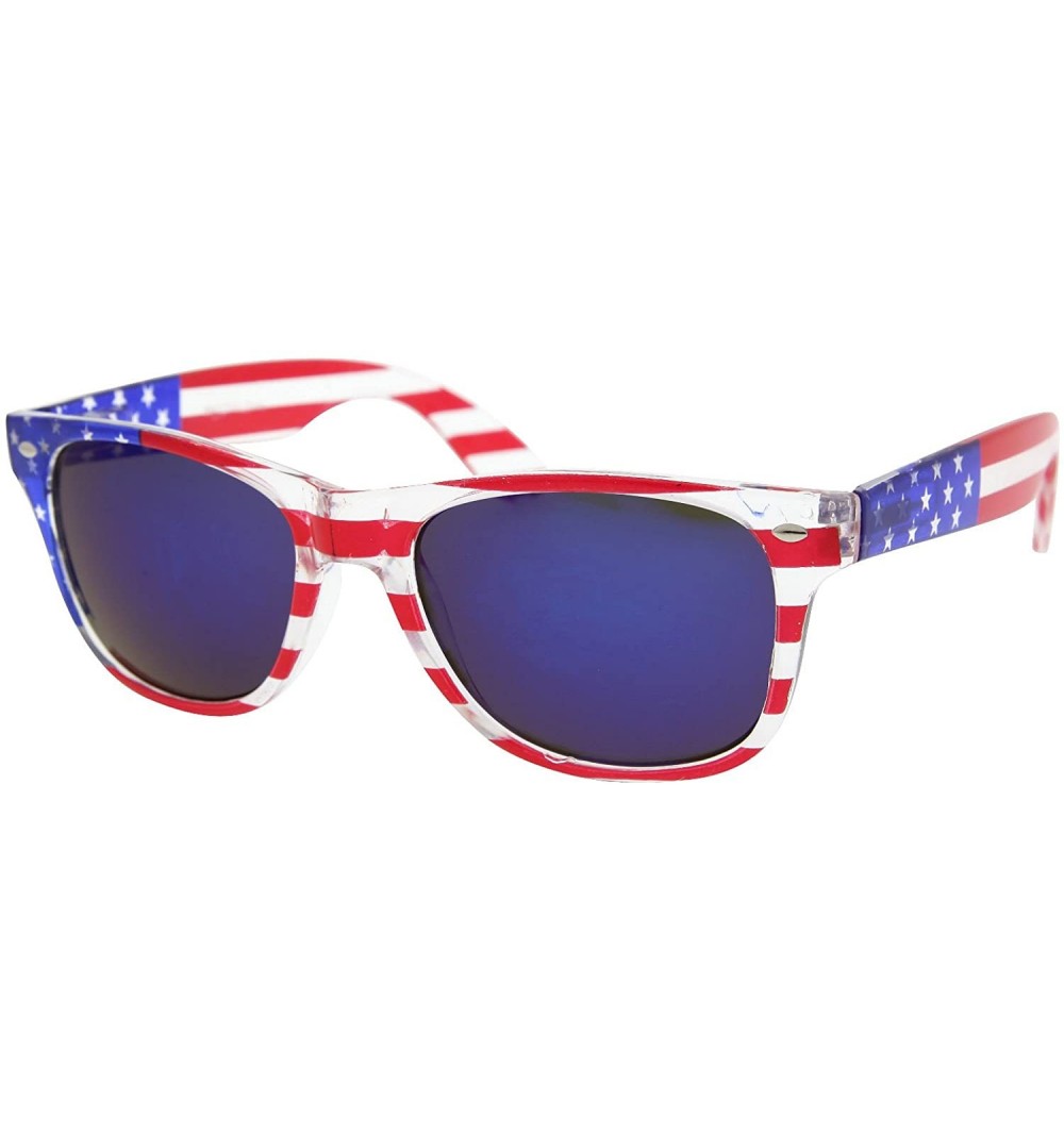 Aviator American Flag Sunglasses Classic USA Large Adult Size UV400 - Blue Mirror - CC11YY2HGH7 $9.88