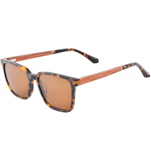 Rectangular Men's Wood Glasses Polarized Myopia Sunglasases-PJ9013 - Yellow Demi - CB18Z2LN7WX $37.57