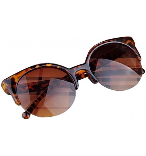 Aviator Womens Round Sunglasses - Fashion Vintage Cat Eye Semi-Rim Sun Glasses Eyewear Plastic Frame - C - C018DWMD544 $7.81